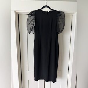 Zara Black Midi Dress with Sheer organza Puff Sleeves